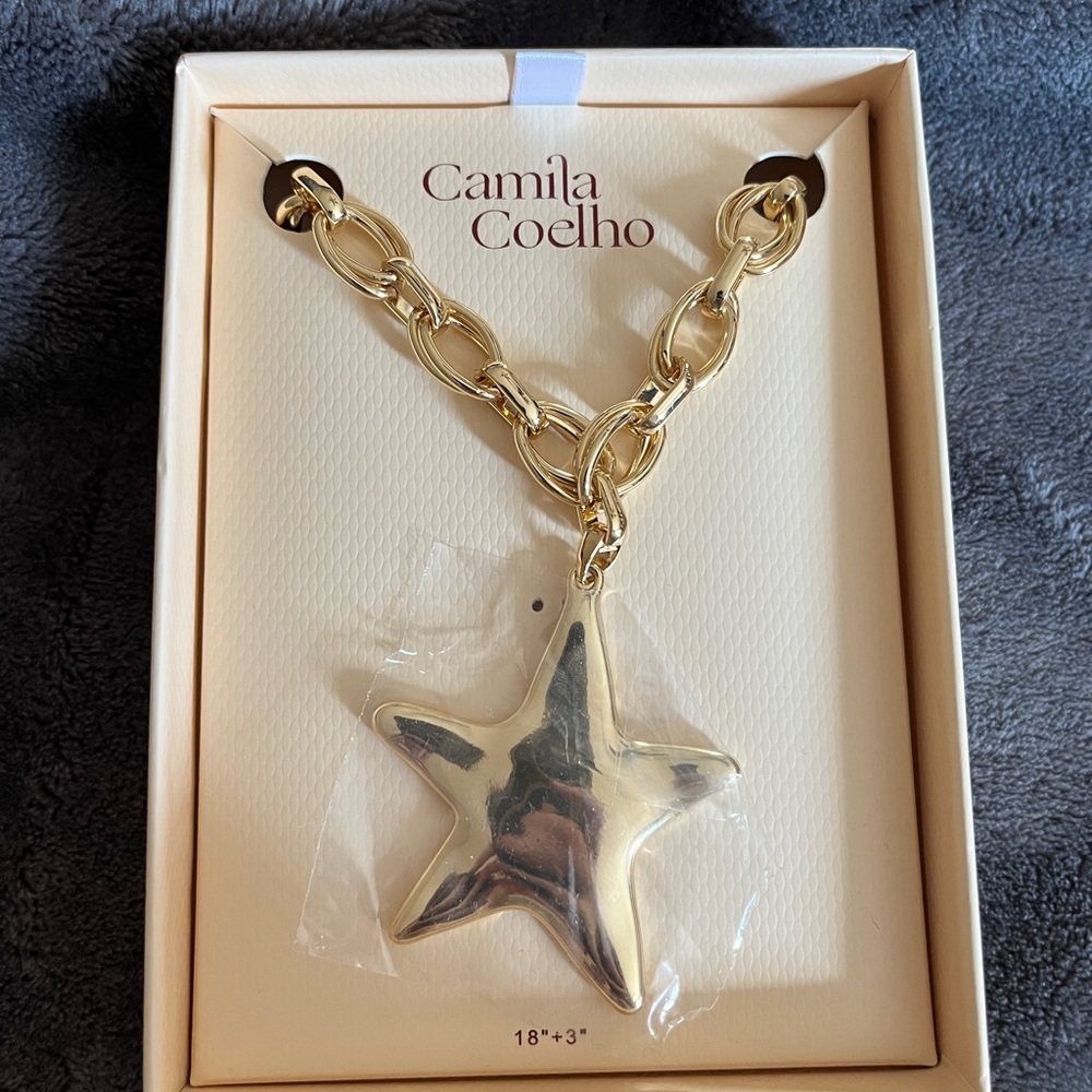 Camila Coelho Shiny Gold Star Chunky Chain Necklace